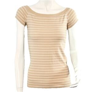 Lauren Ralph Lauren Striped Boat Neck Tshirt. Beige and White. PXS. NWOT